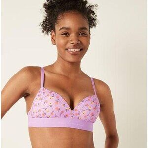 PINK Wear Everywhere Wireless Push-Up Bra‎ Floral Lavender Bra 36D NEW Spring